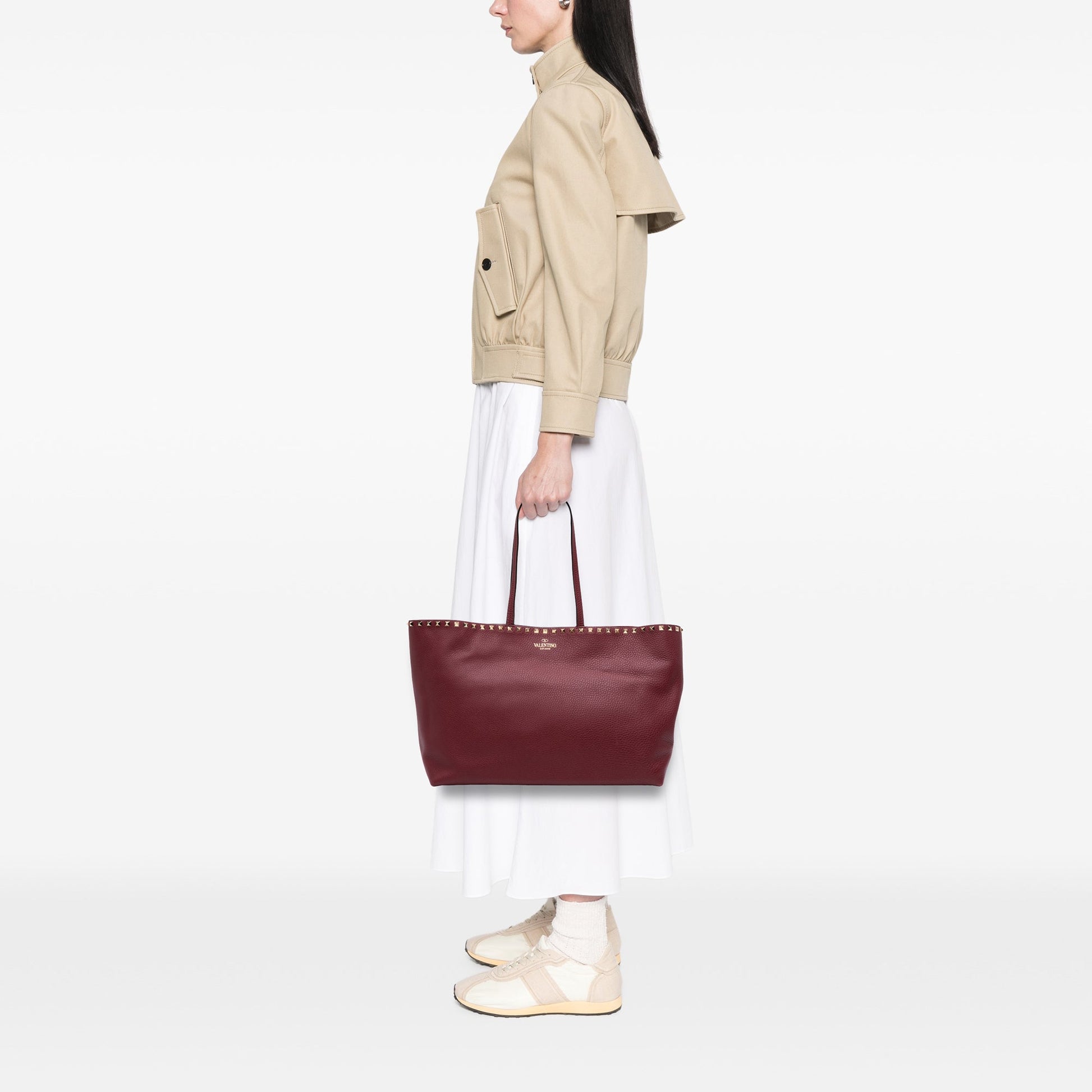 Valentino Large Grained Calfskin Rockstud Shopper Tote