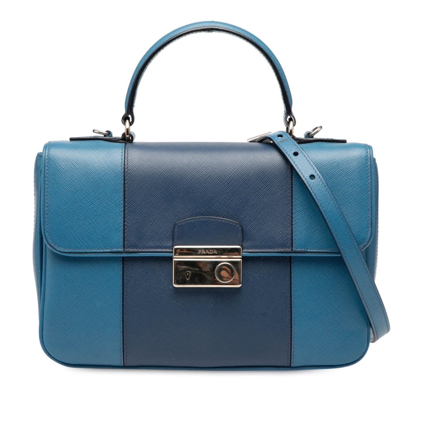 Prada Bicolor Saffiano Sound Lock Top Handle Bag