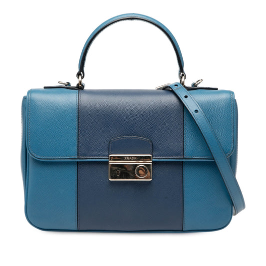 Prada Bicolor Saffiano Sound Lock Top Handle Bag