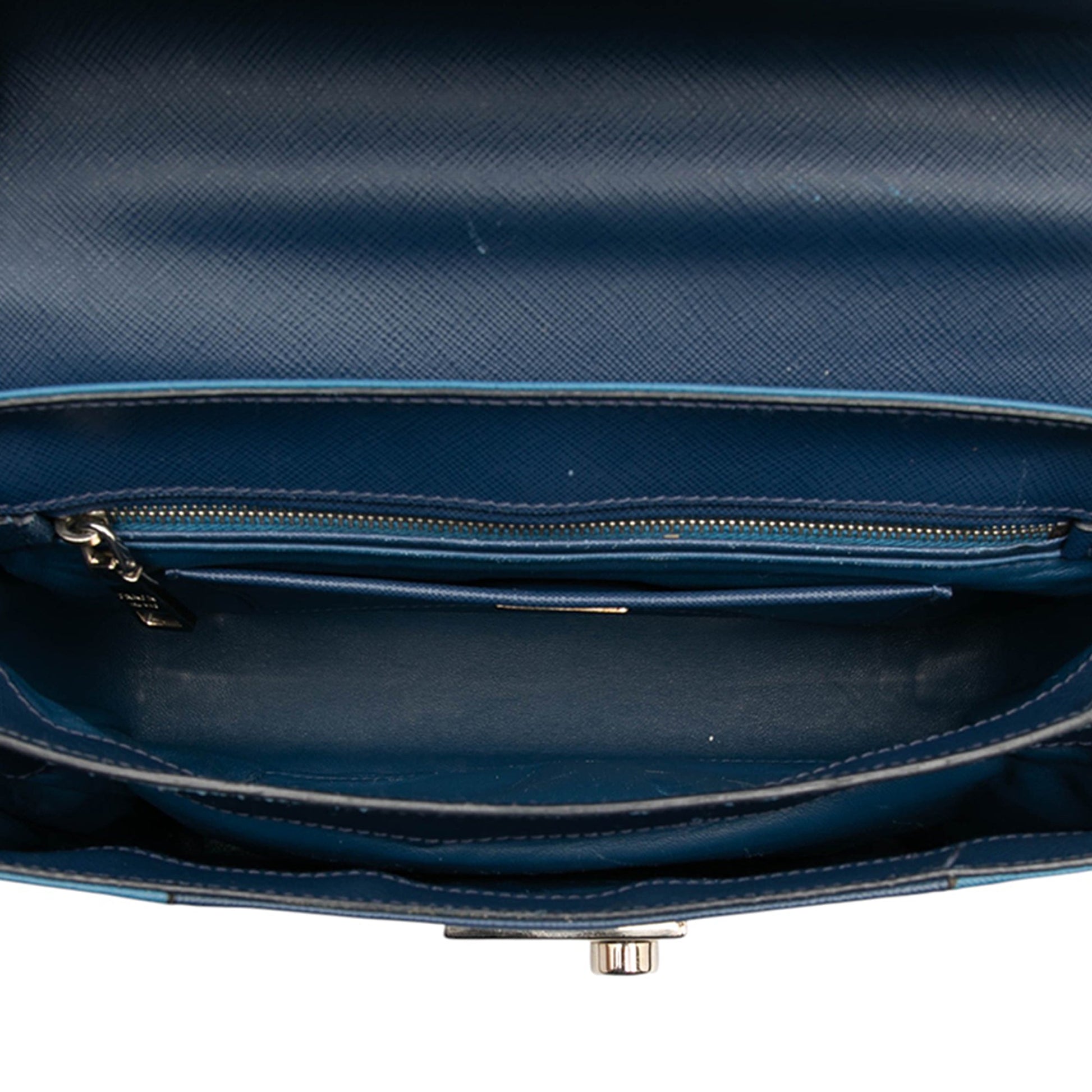 Prada Bicolor Saffiano Sound Lock Top Handle Bag