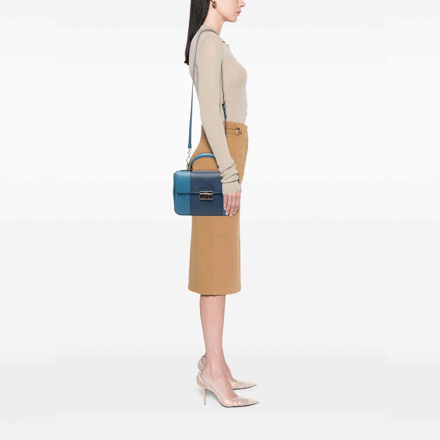 Prada Bicolor Saffiano Sound Lock Top Handle Bag