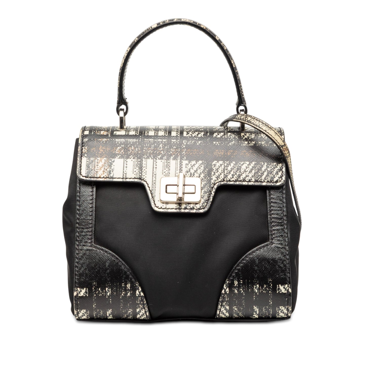 Prada Tartan Saffiano Trimmed Tessuto Satchel