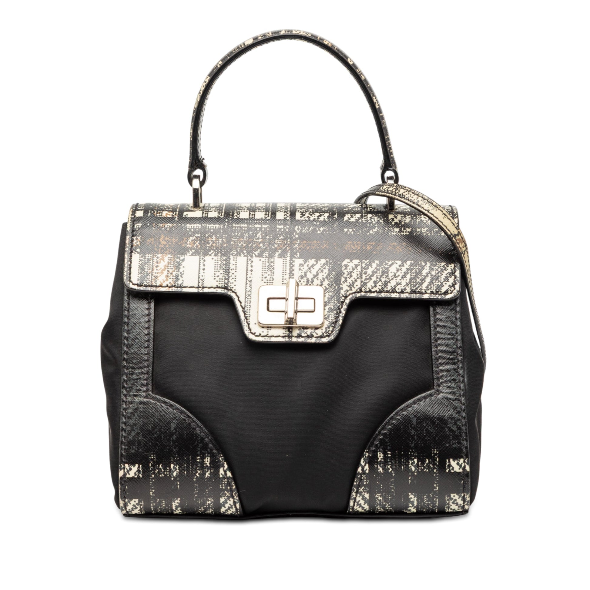 Prada Tartan Saffiano Trimmed Tessuto Satchel