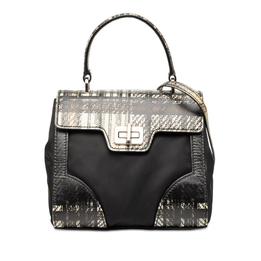 Prada Tartan Saffiano Trimmed Tessuto Satchel