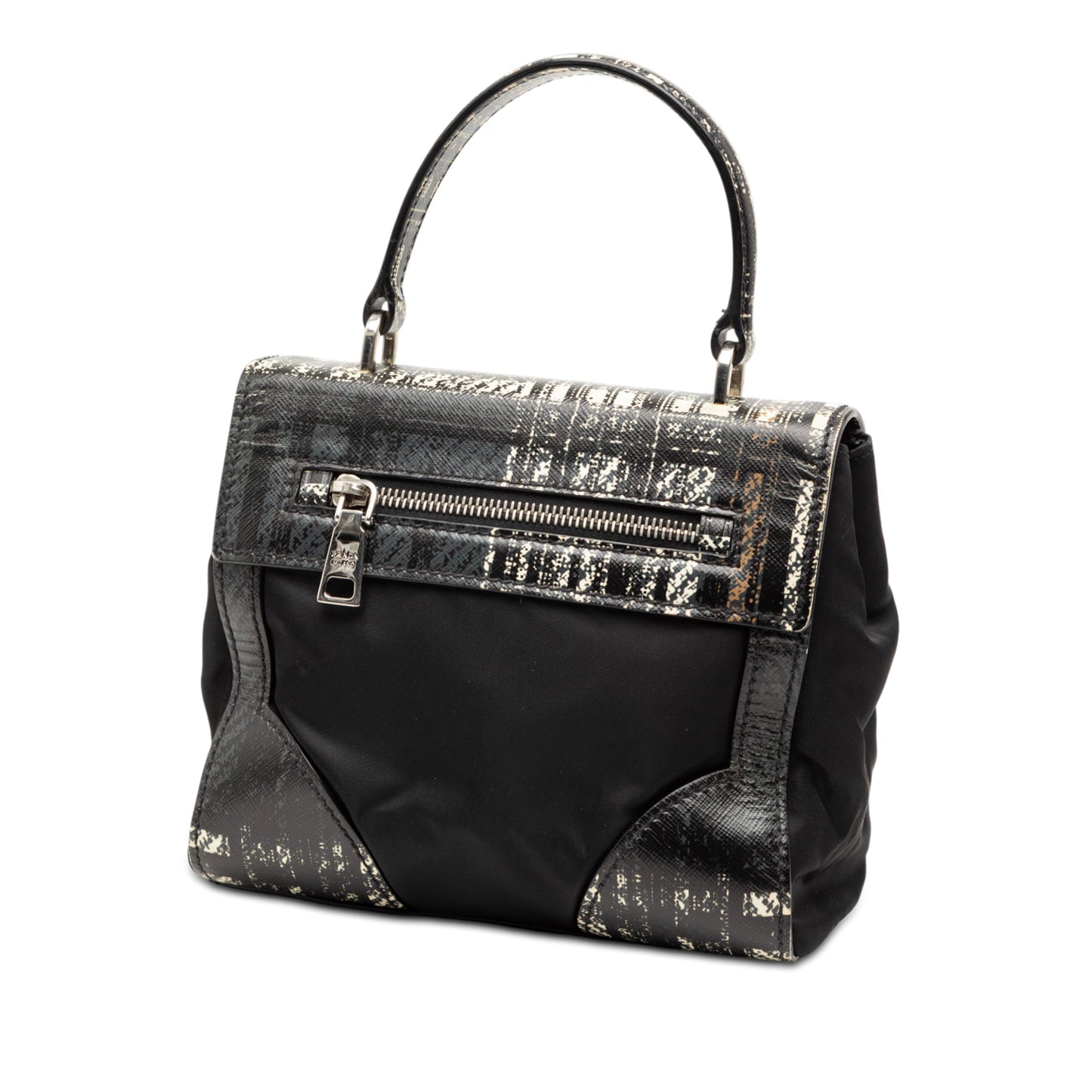 Prada Tartan Saffiano Trimmed Tessuto Satchel