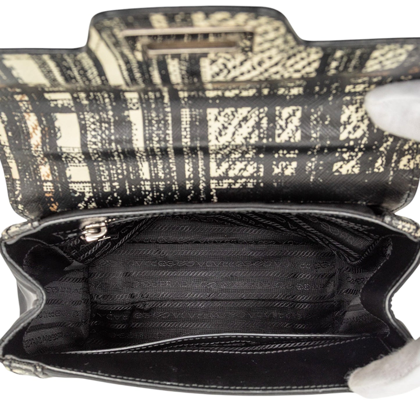 Prada Tartan Saffiano Trimmed Tessuto Satchel