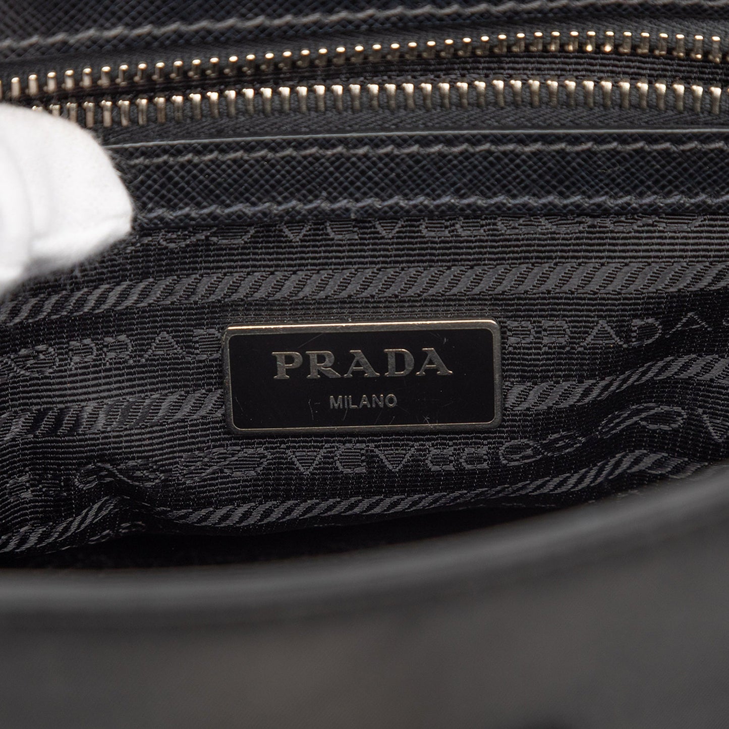 Prada Tartan Saffiano Trimmed Tessuto Satchel