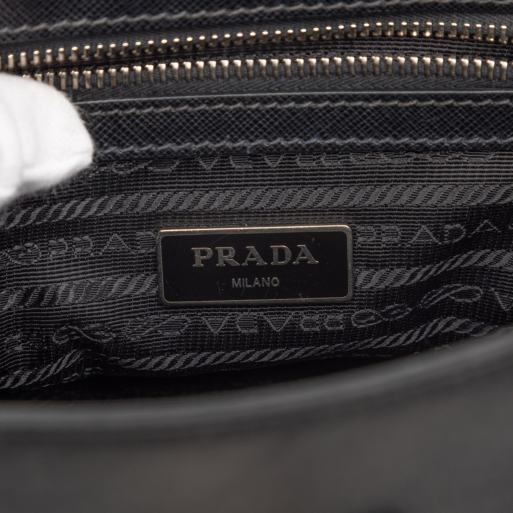 Prada Tartan Saffiano Trimmed Tessuto Satchel