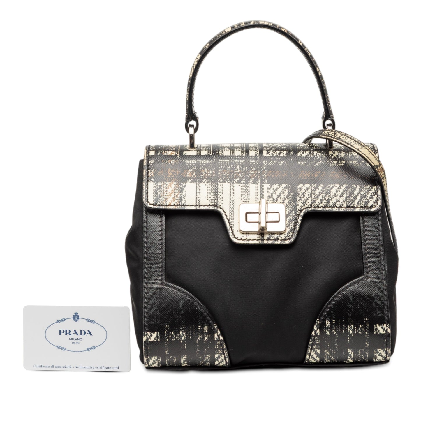 Prada Tartan Saffiano Trimmed Tessuto Satchel