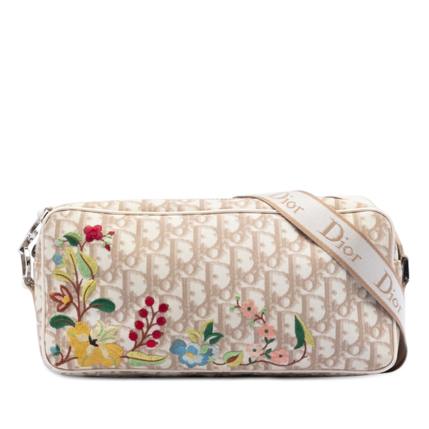 Oblique Coated Canvas Floral Embroidered Crossbody