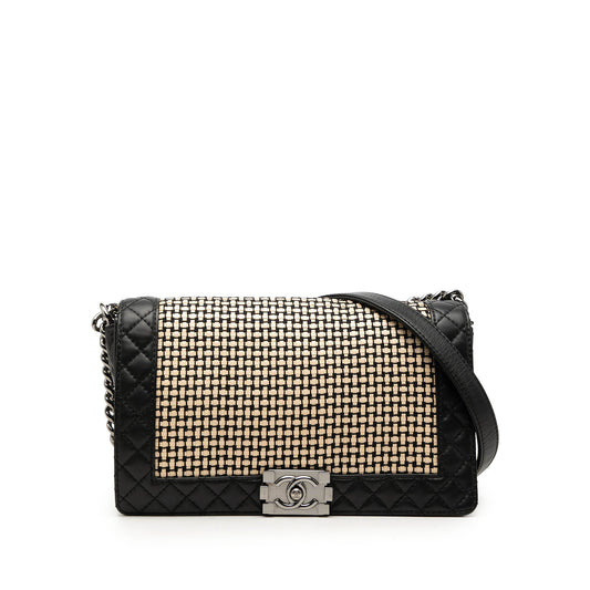 Chanel Medium Woven Calfskin Boy Reverso Flap