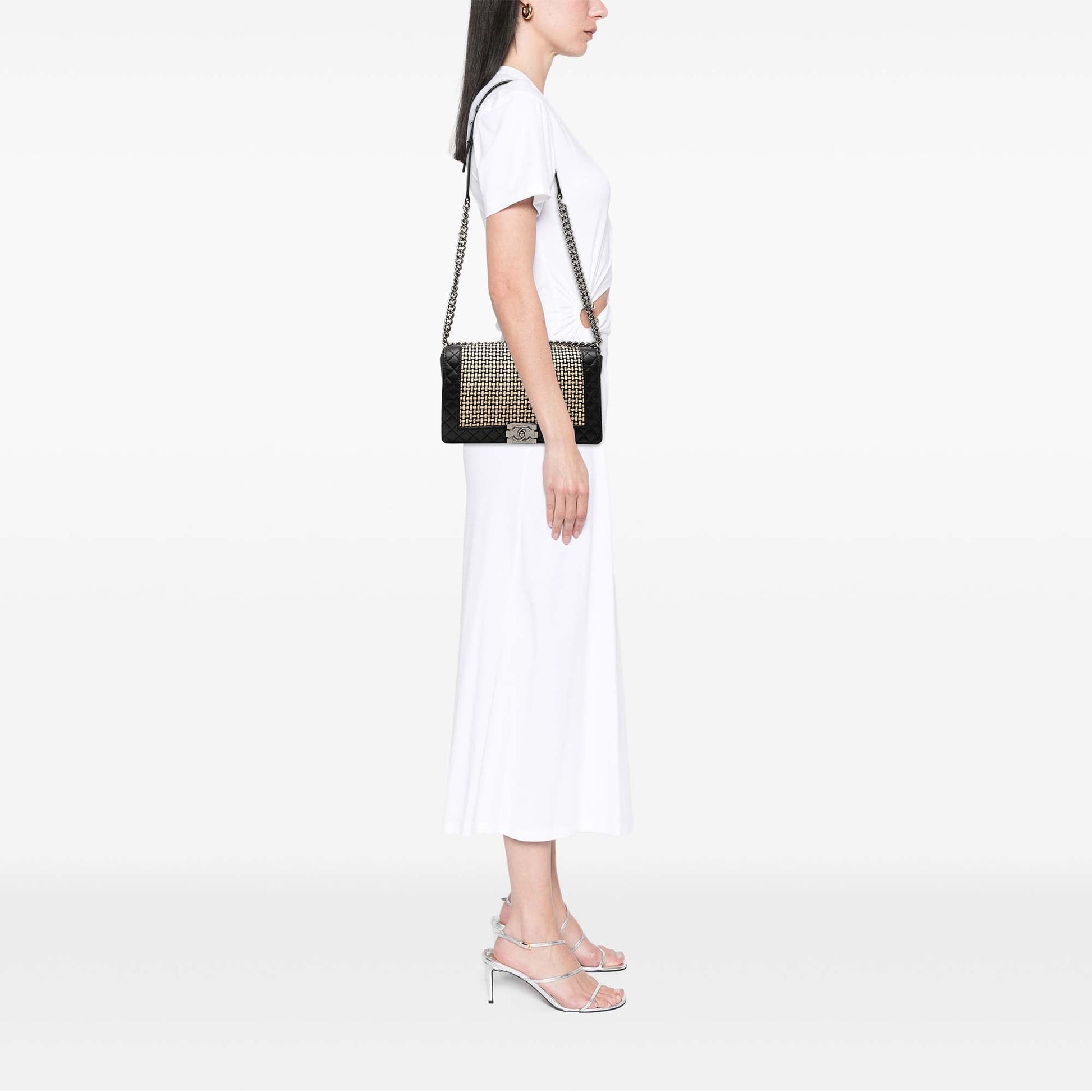 Chanel Medium Woven Calfskin Boy Reverso Flap