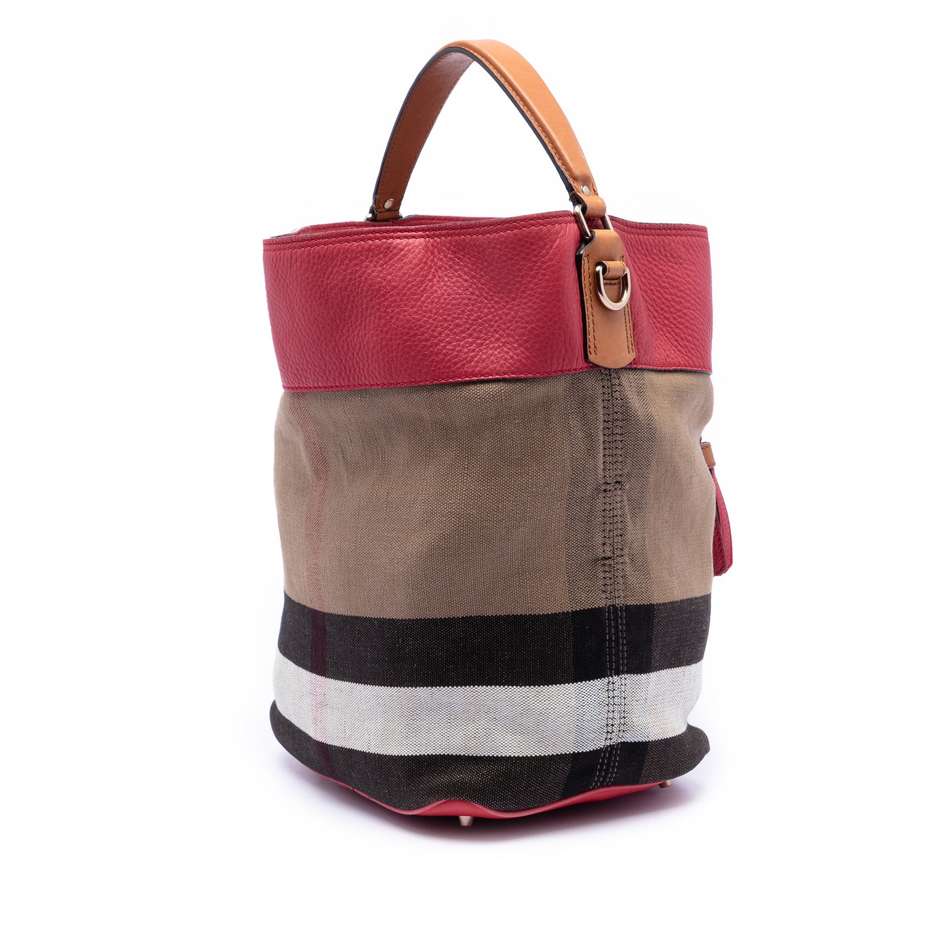 Burberry Medium Mega Check Canvas and Grained Calfskin Ashby Tassel Bucket Bag
