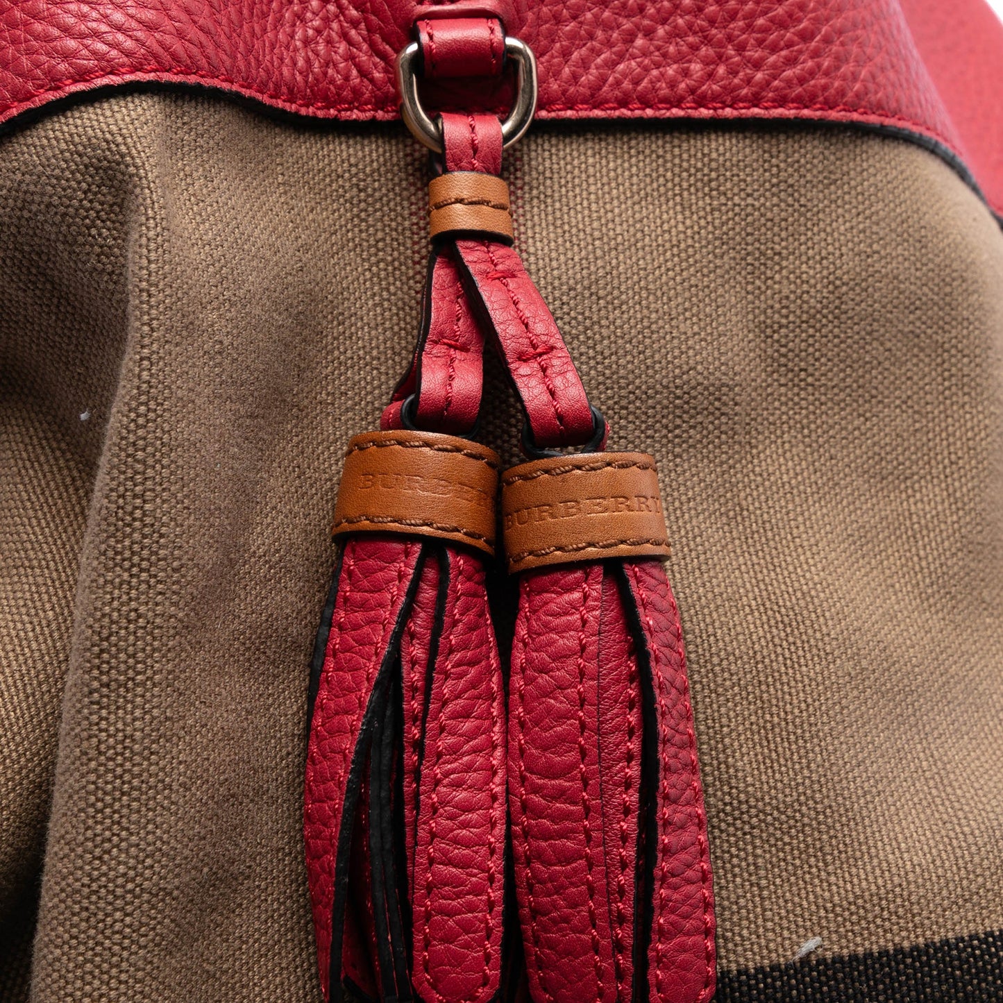 Burberry Medium Mega Check Canvas and Grained Calfskin Ashby Tassel Bucket Bag