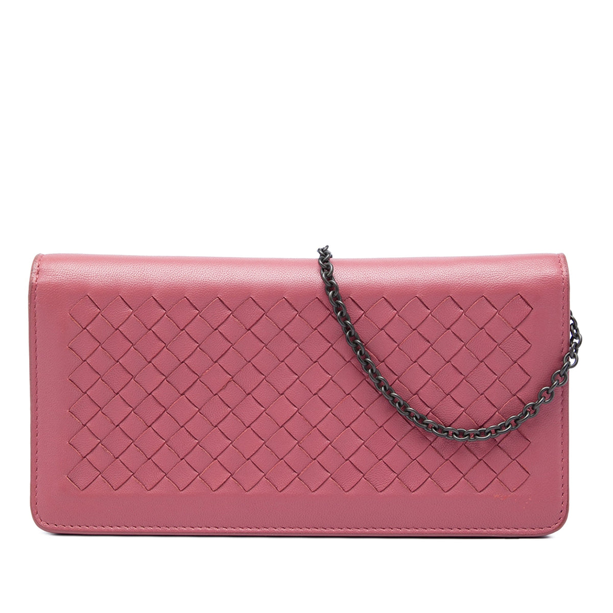 Bottega Veneta Nappa Intrecciato Continental Wallet on Chain — Pink