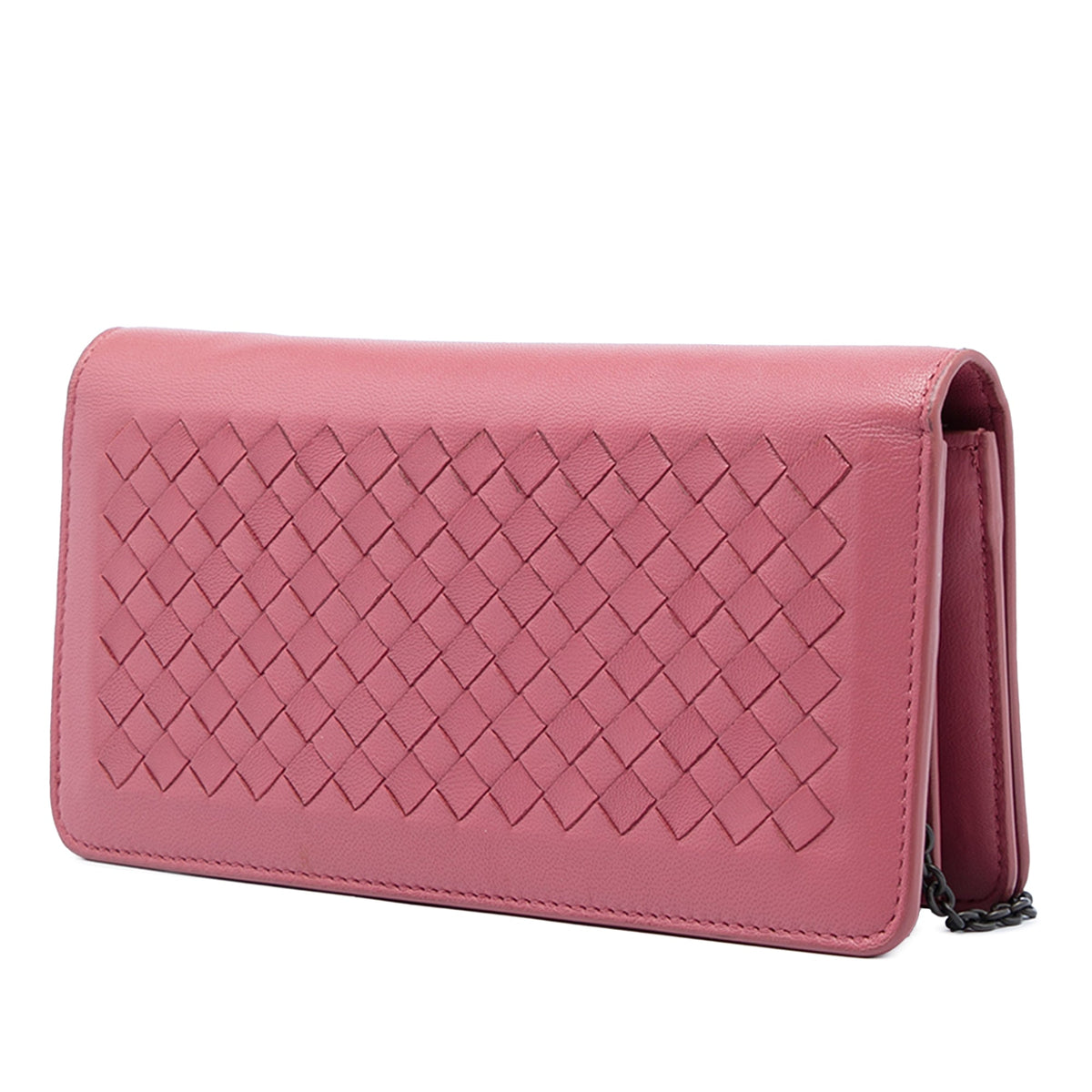 Bottega Veneta Nappa Intrecciato Continental Wallet on Chain — Pink