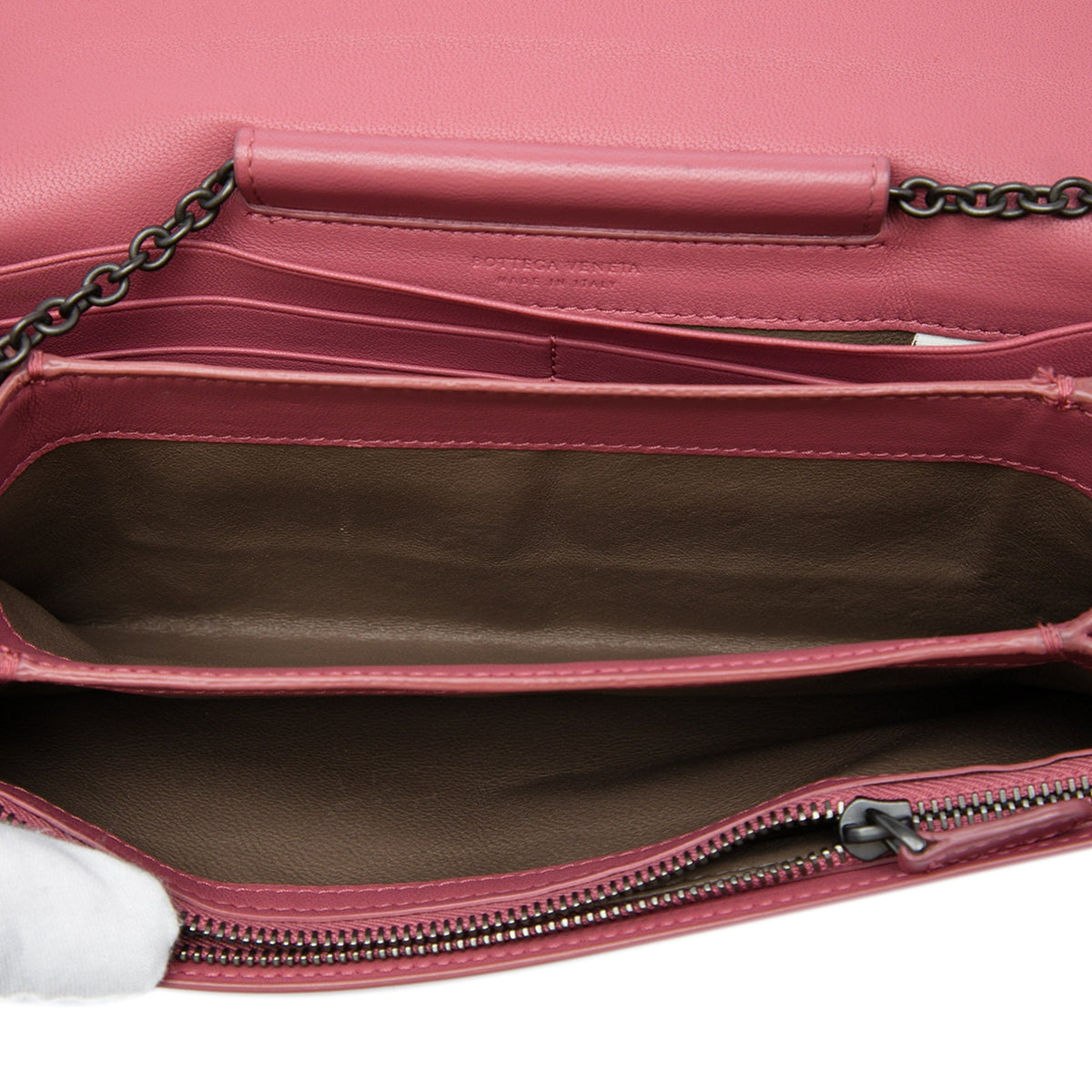 Bottega Veneta Nappa Intrecciato Continental Wallet on Chain — Pink
