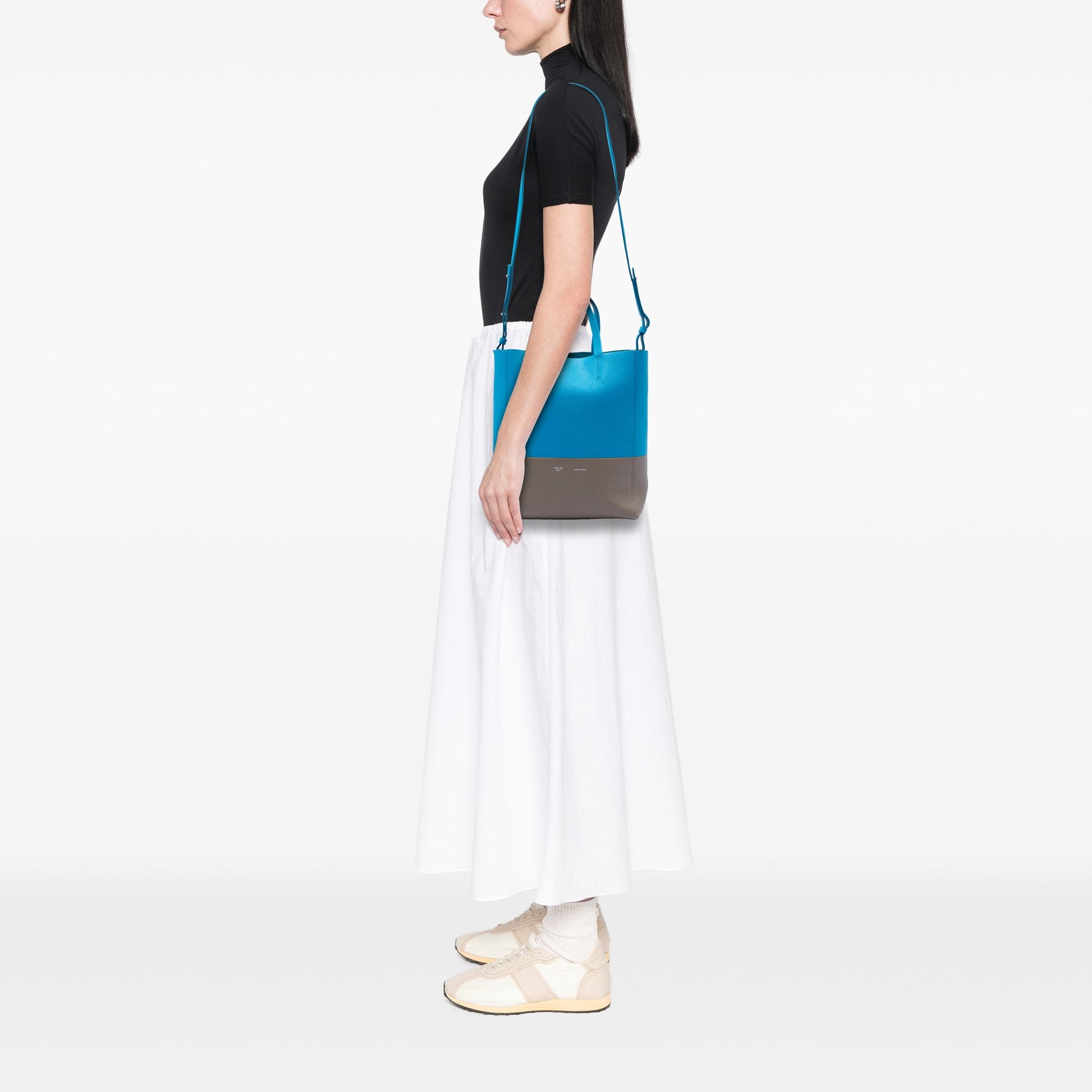 Celine Small Bicolor Grained Calfskin Vertical Cabas Tote