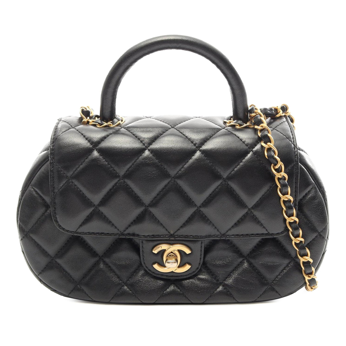 Chanel CC Quilted Lambskin Top Handle Bag — Black
