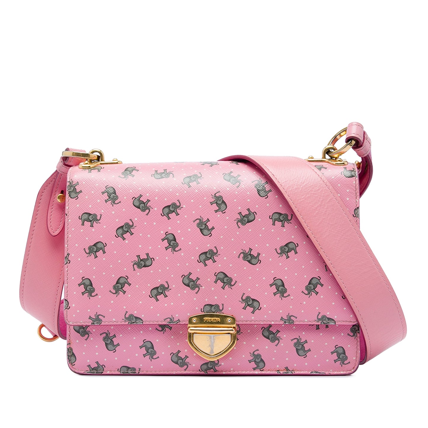 Prada Saffiano Elephant Print Push Lock Crossbody