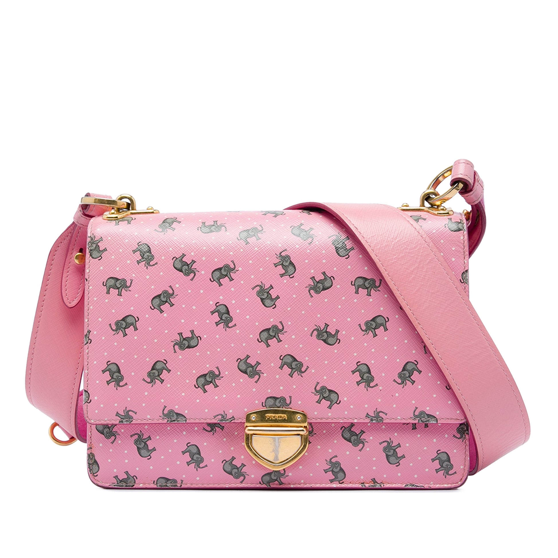 Prada Saffiano Elephant Print Push Lock Crossbody