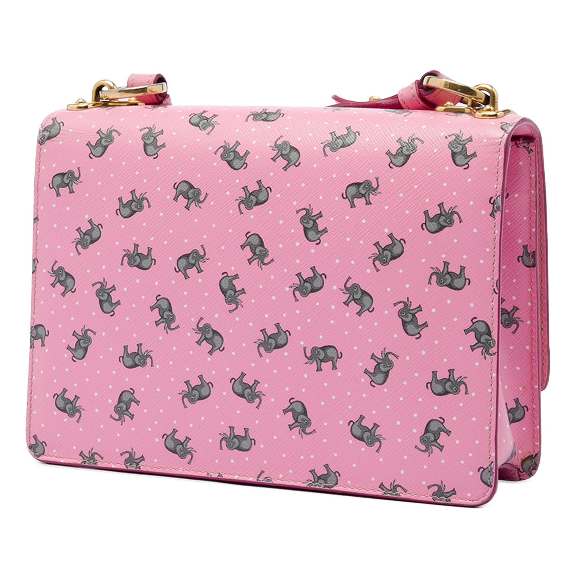 Prada Saffiano Elephant Print Push Lock Crossbody