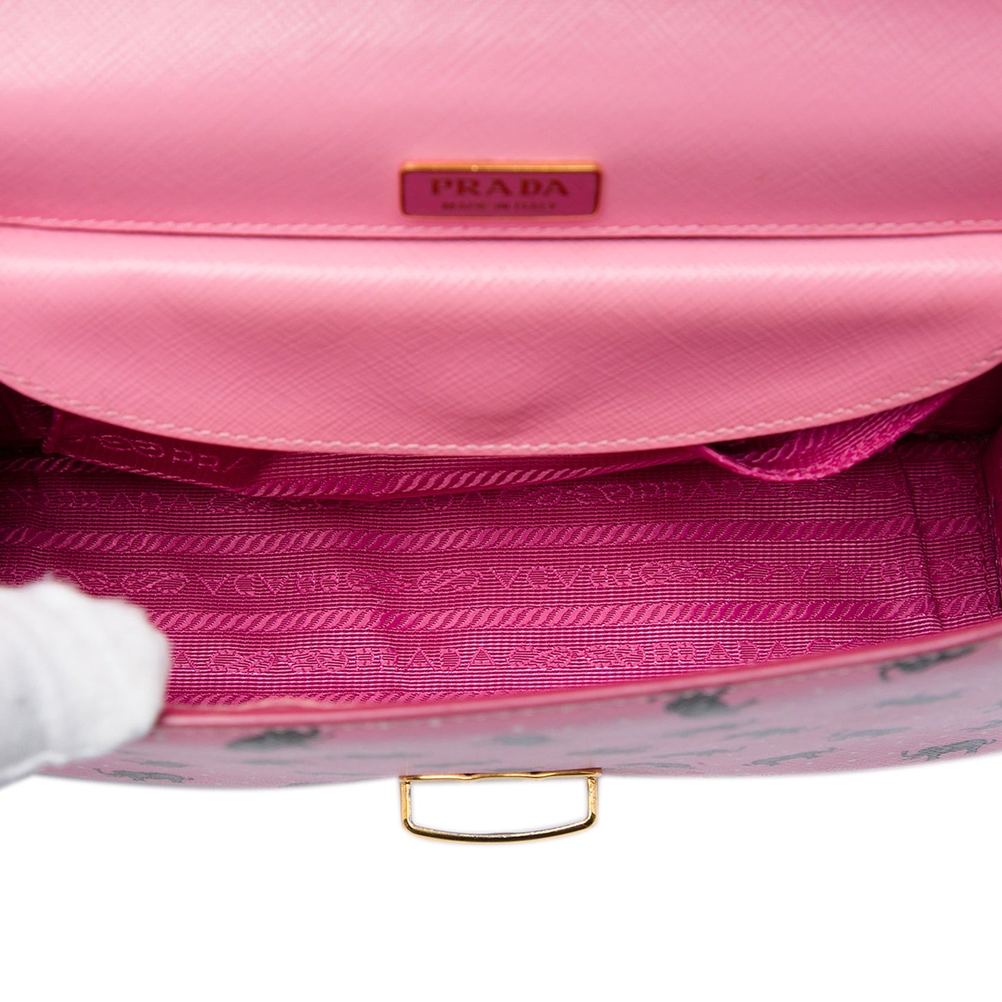 Prada Saffiano Elephant Print Push Lock Crossbody
