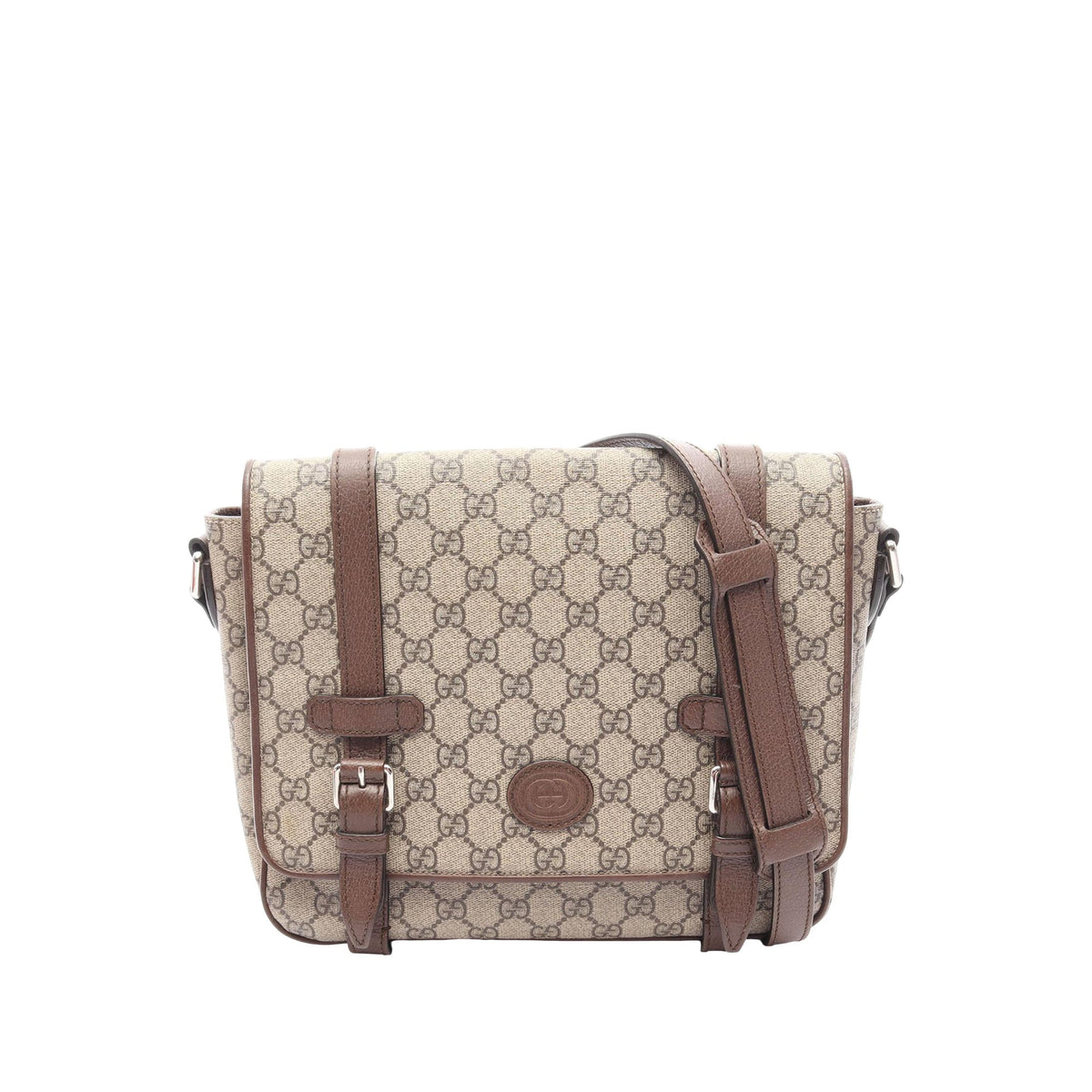 Gucci GG Supreme Textured Dollar Calfskin Retro Interlocking G Flap Messenger Bag