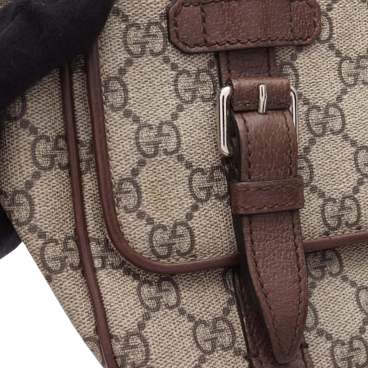 Gucci GG Supreme Textured Dollar Calfskin Retro Interlocking G Flap Messenger Bag