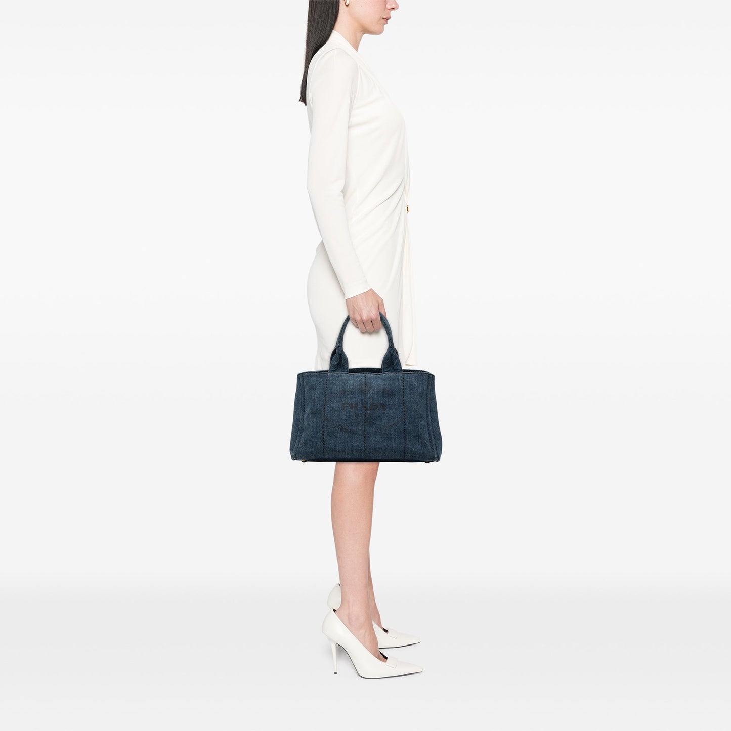 Prada Small Denim Canapa Logo Satchel