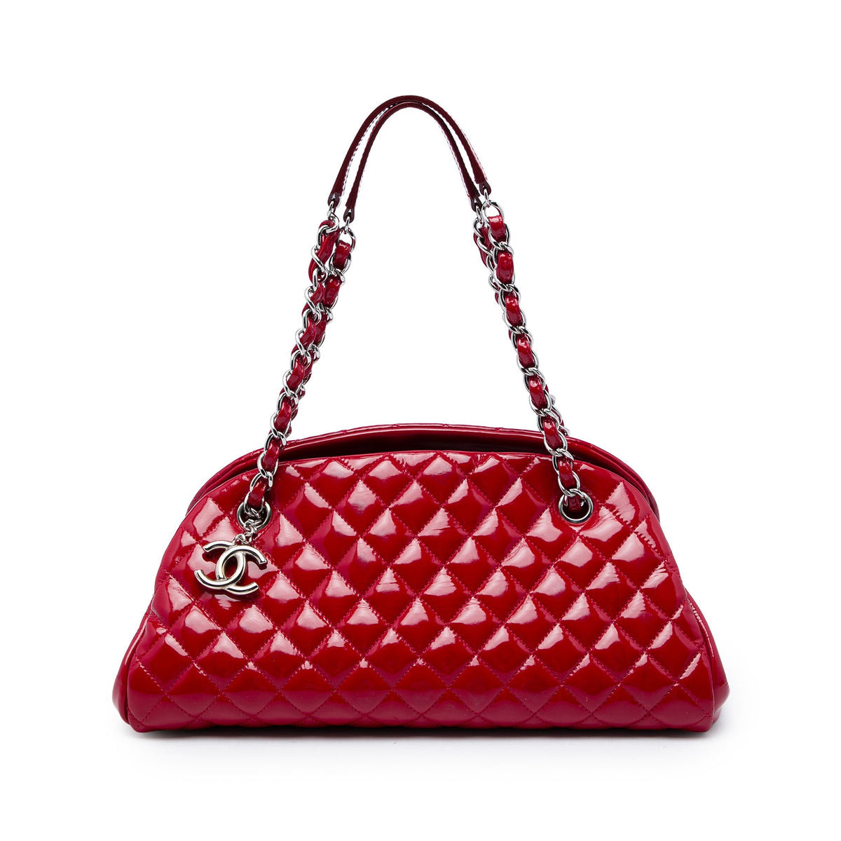 Chanel Medium Quilted Patent Just Mademoiselle Bowling Bag — Red