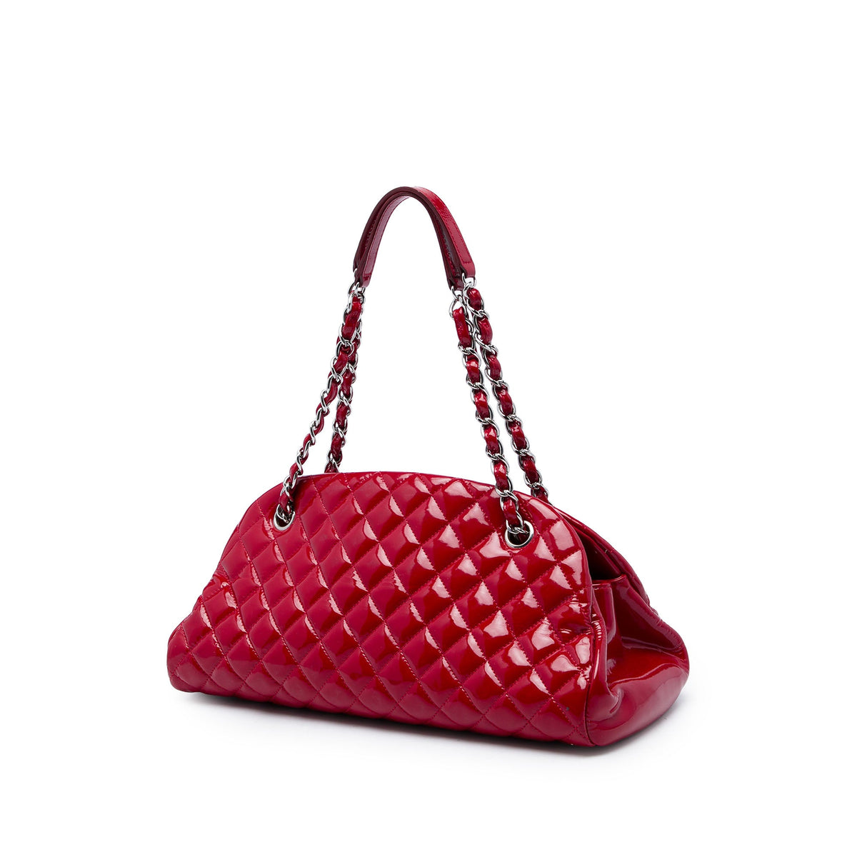 Chanel Medium Quilted Patent Just Mademoiselle Bowling Bag — Red