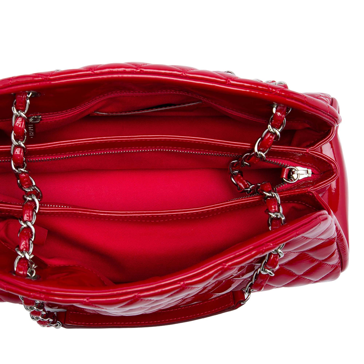 Chanel Medium Quilted Patent Just Mademoiselle Bowling Bag — Red