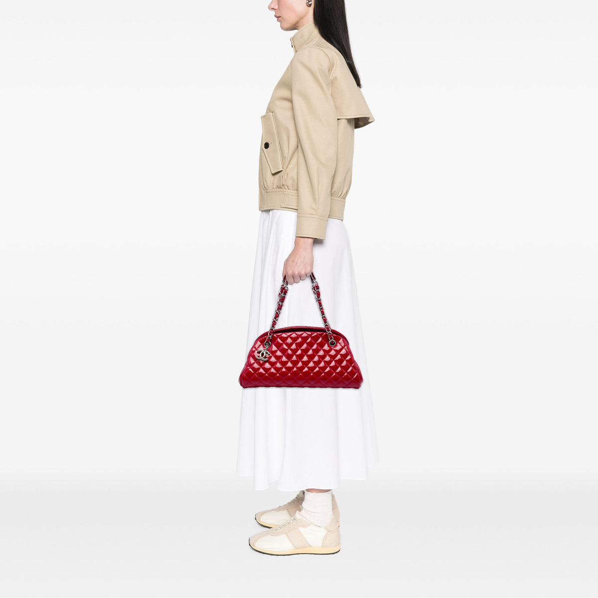Chanel Medium Quilted Patent Just Mademoiselle Bowling Bag — Red