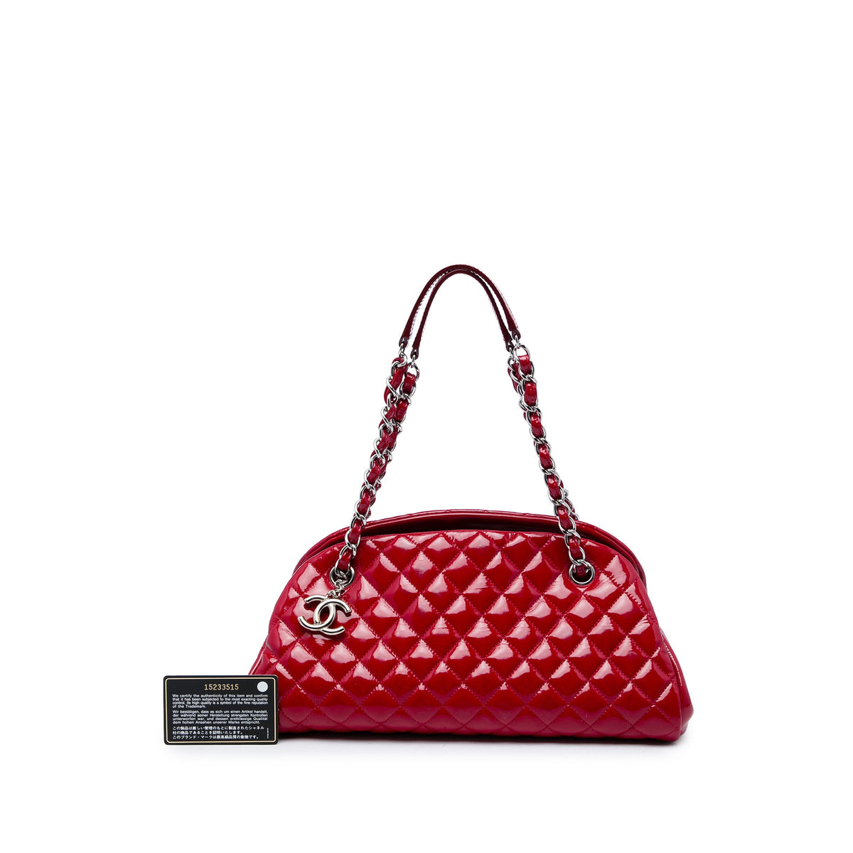 Chanel Medium Quilted Patent Just Mademoiselle Bowling Bag — Red
