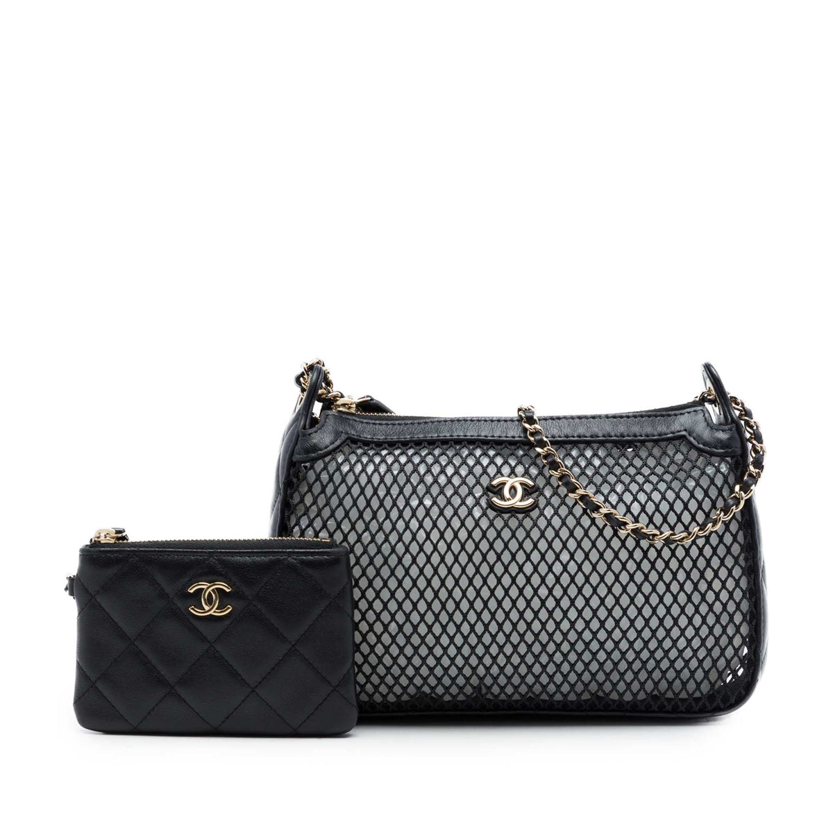 Chanel CC Mesh and Shiny Lambskin Clutch with Chain