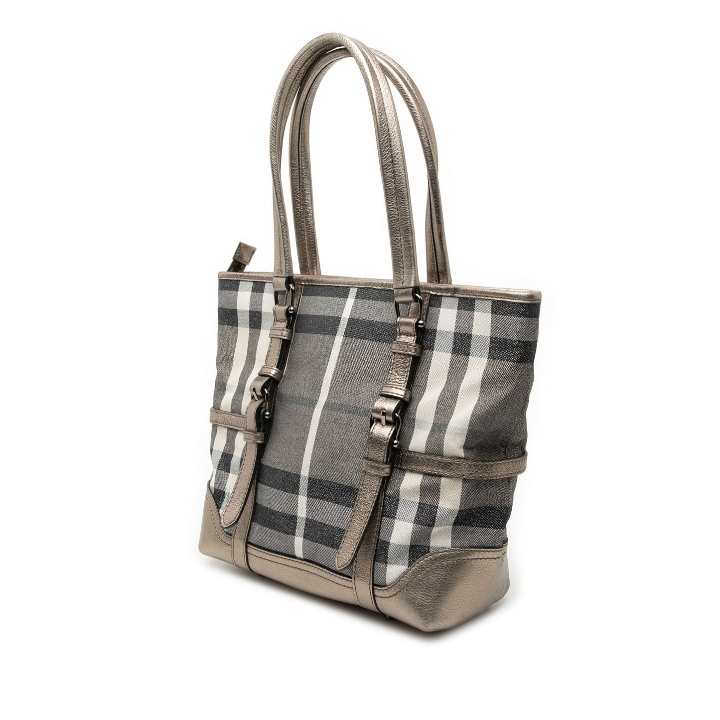 Burberry Small Shimmer Check Canvas Tote