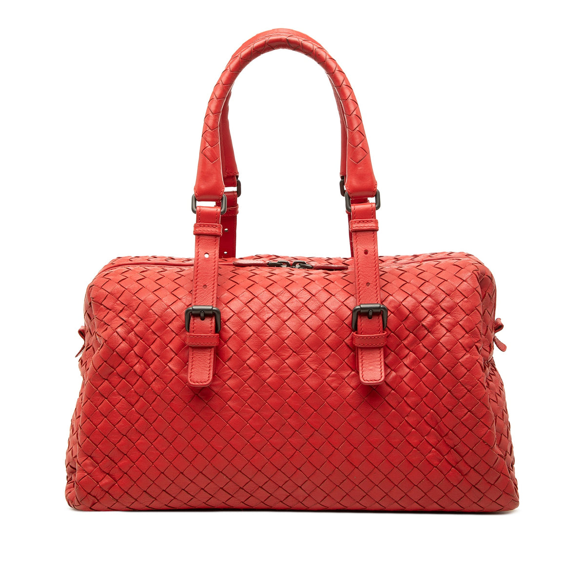 Bottega Veneta Nappa Intrecciato Boston Bag — Red