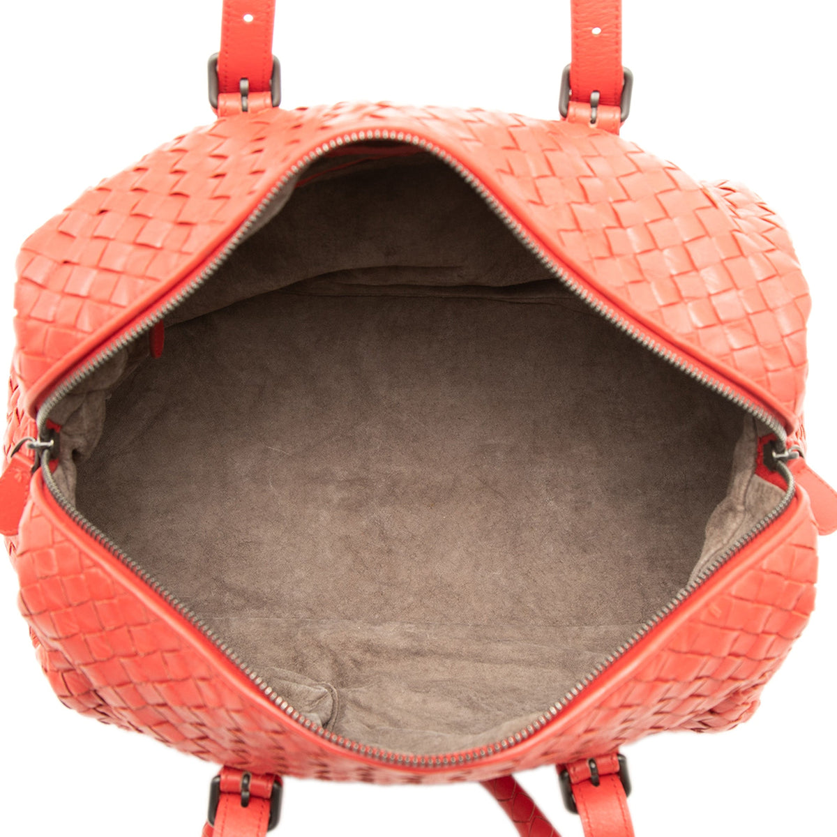 Bottega Veneta Nappa Intrecciato Boston Bag — Red