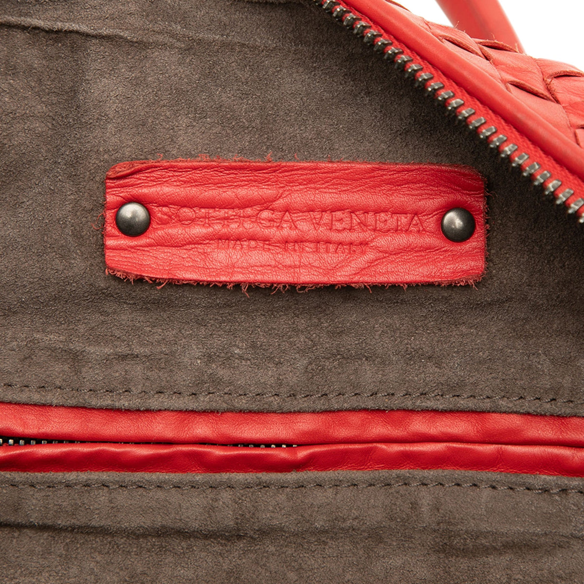 Bottega Veneta Nappa Intrecciato Boston Bag — Red