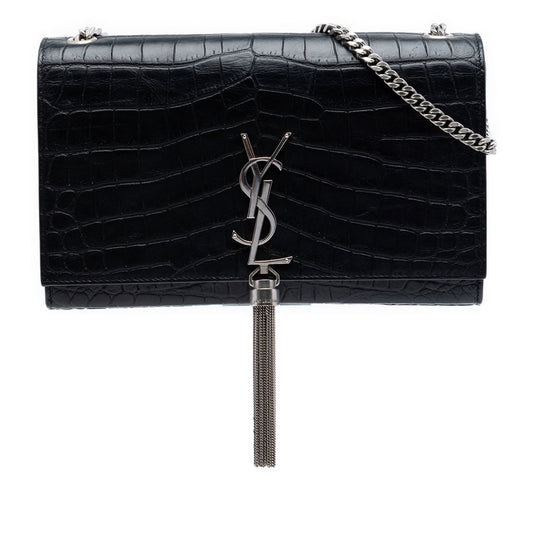 Saint Laurent Medium Croc Embossed Leather Kate Tassel Crossbody