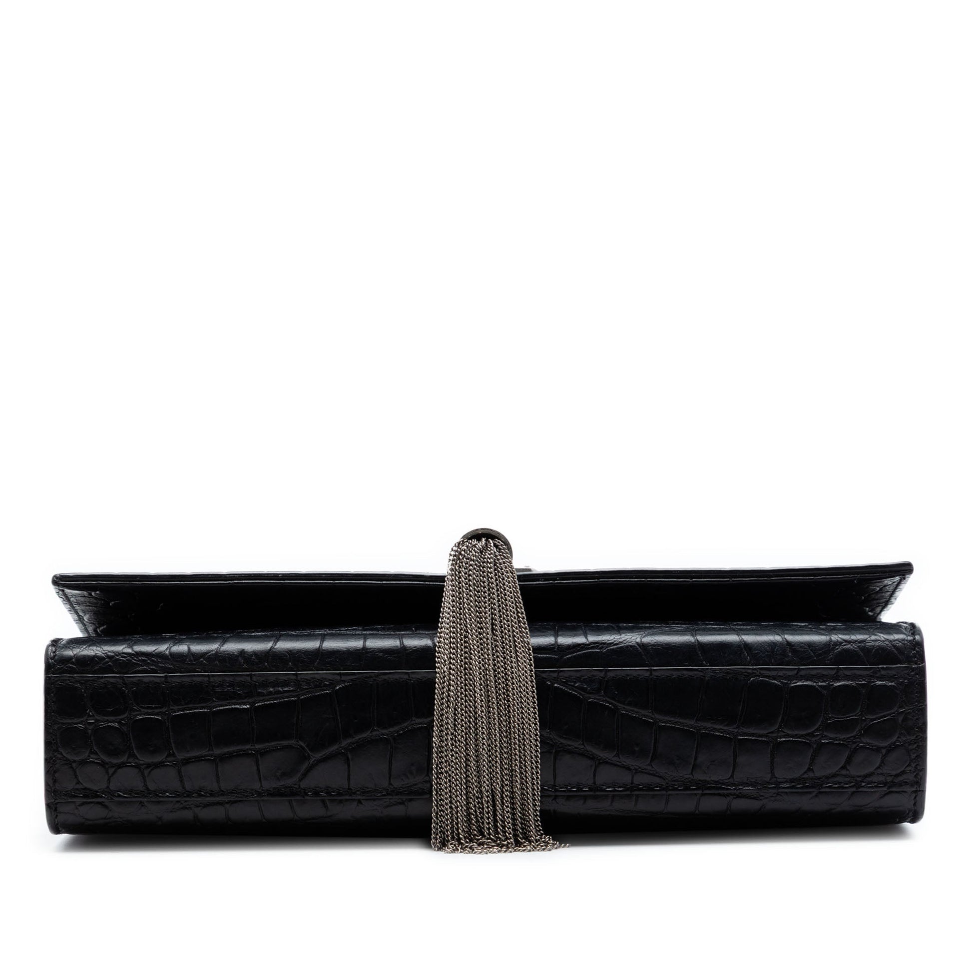 Saint Laurent Medium Croc Embossed Leather Kate Tassel Crossbody