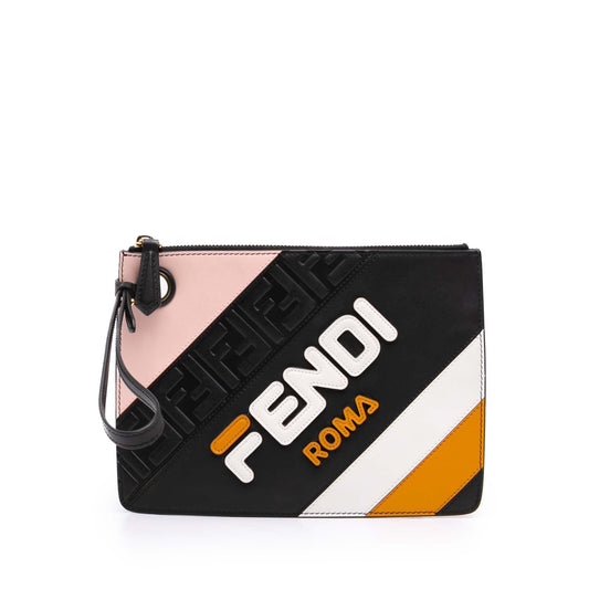 Fendi Fila Mania Multicolor Zucca Embossed Leather Clutch