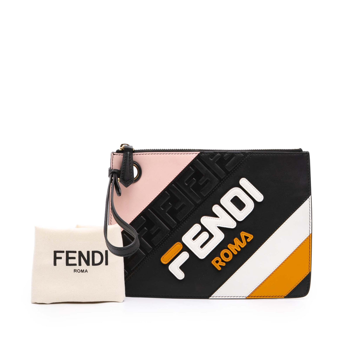 Fendi Fila Mania Multicolor Zucca Embossed Leather Clutch
