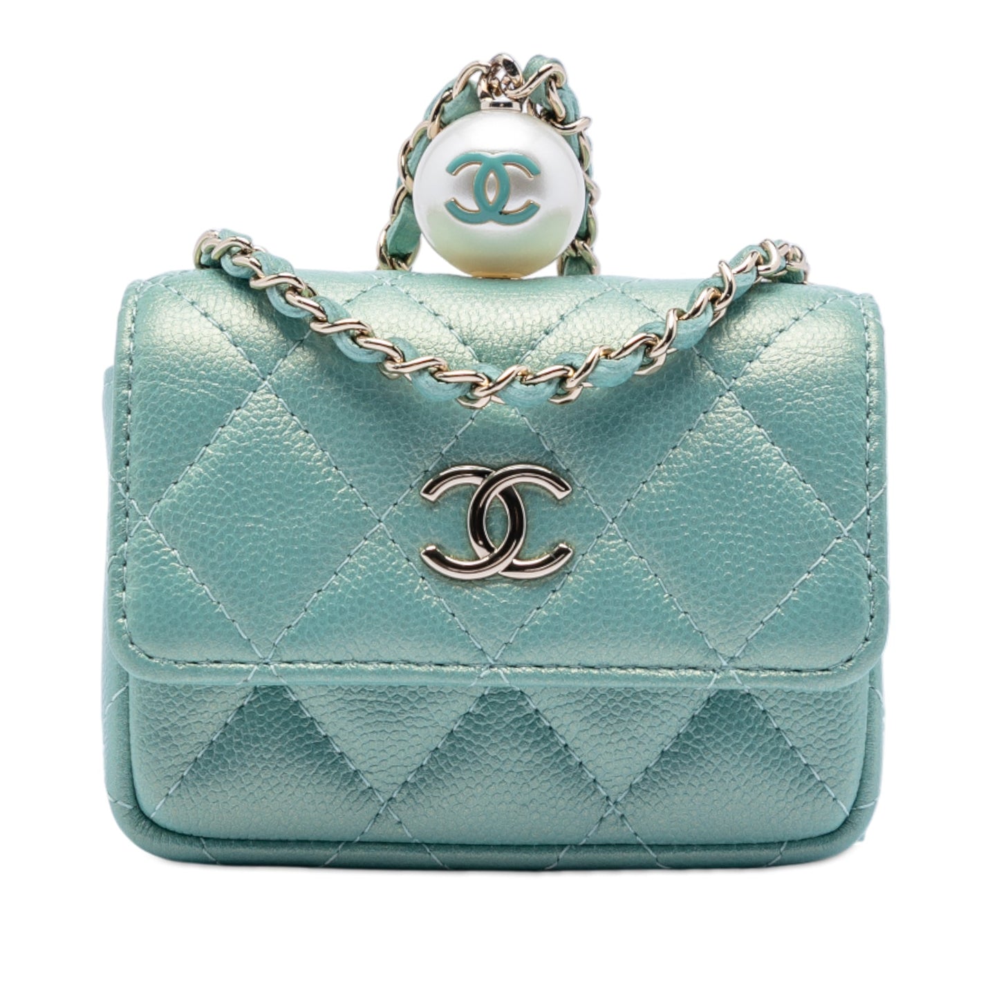 Chanel Iridescent Caviar Pearl On Top Coin Purse With Chain