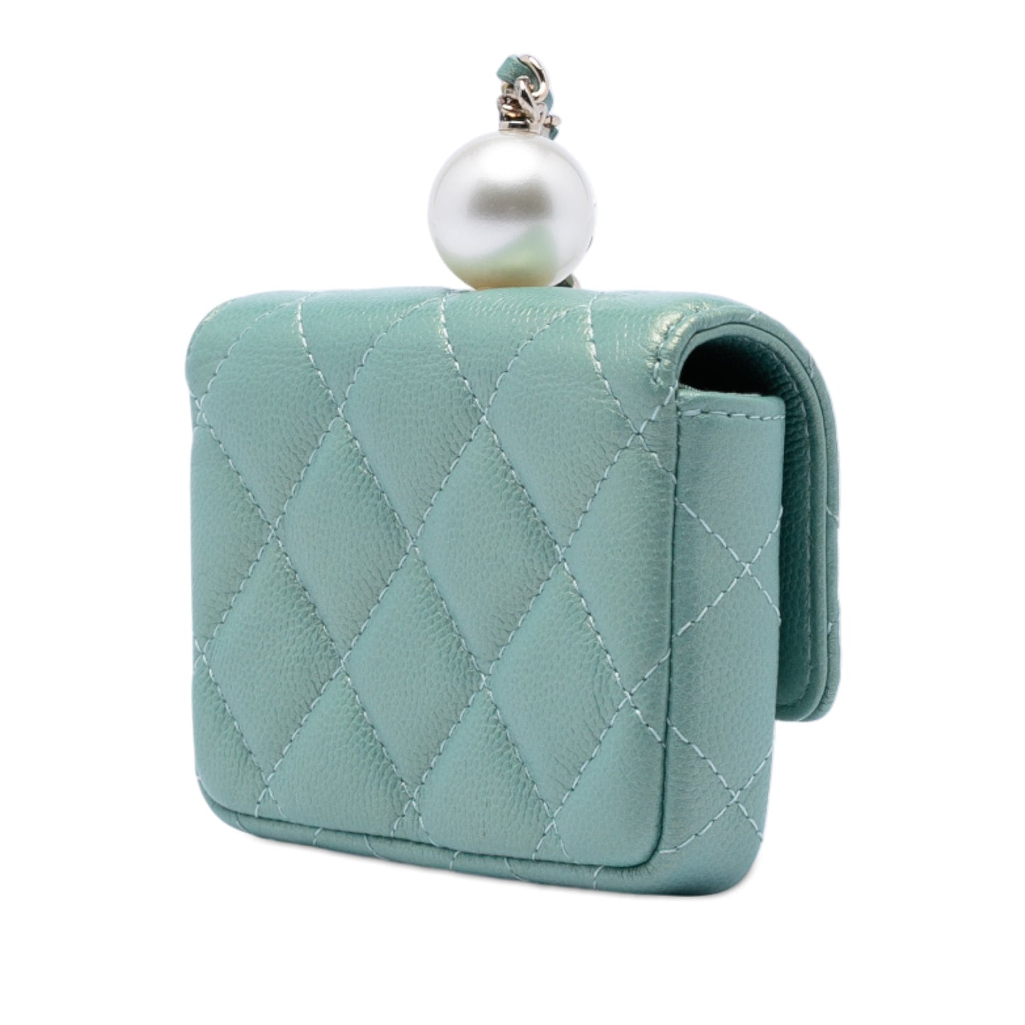 Chanel Iridescent Caviar Pearl On Top Coin Purse With Chain