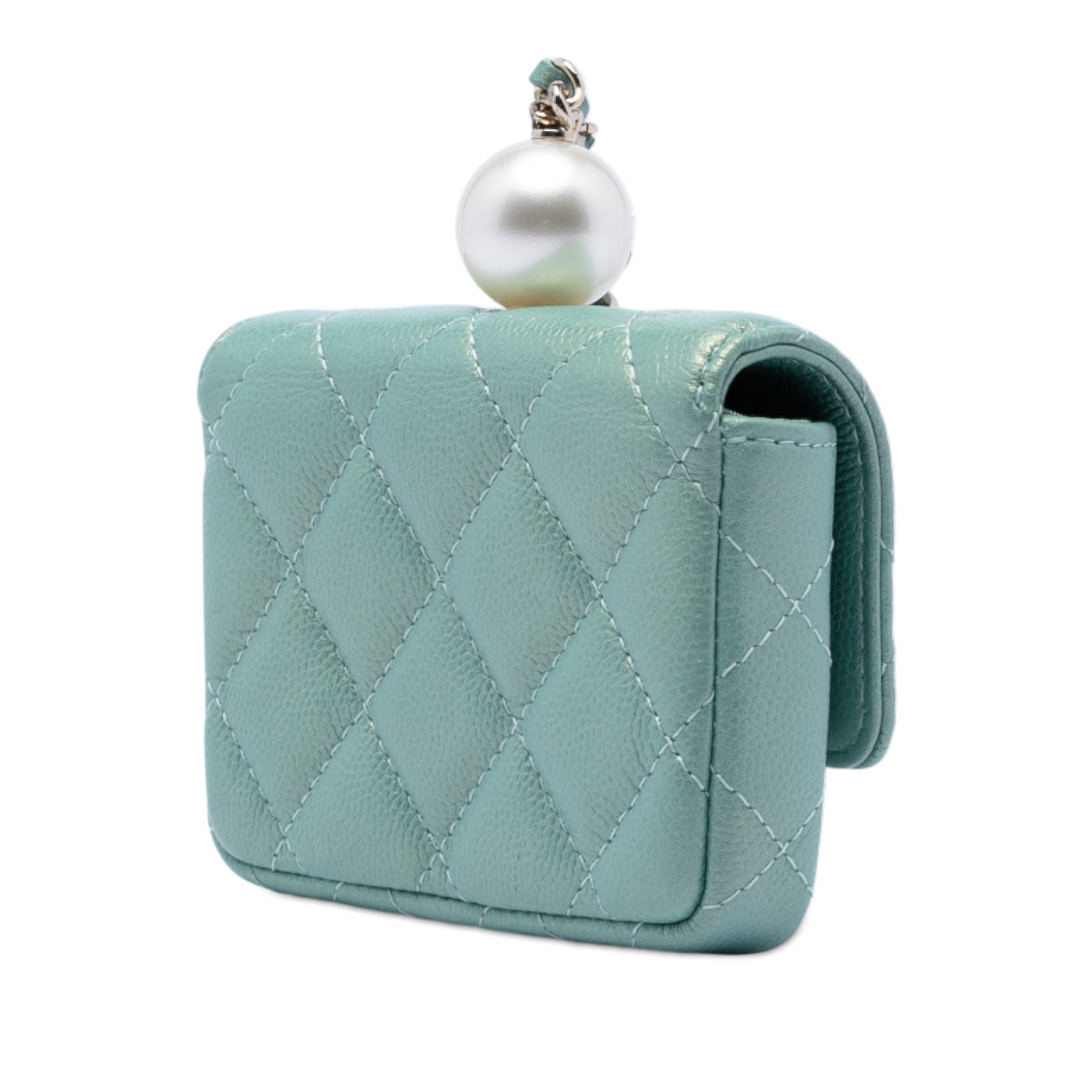 Chanel Iridescent Caviar Pearl On Top Coin Purse With Chain