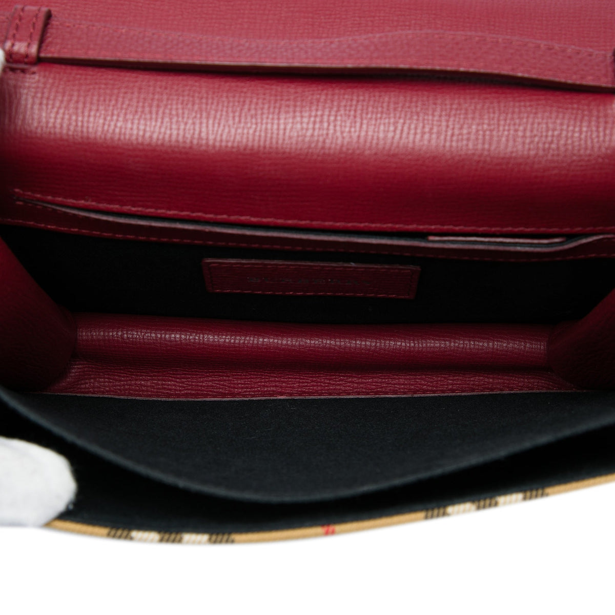 Burberry Small Leather and House Check Canvas Derby Macken Crossbody — Red