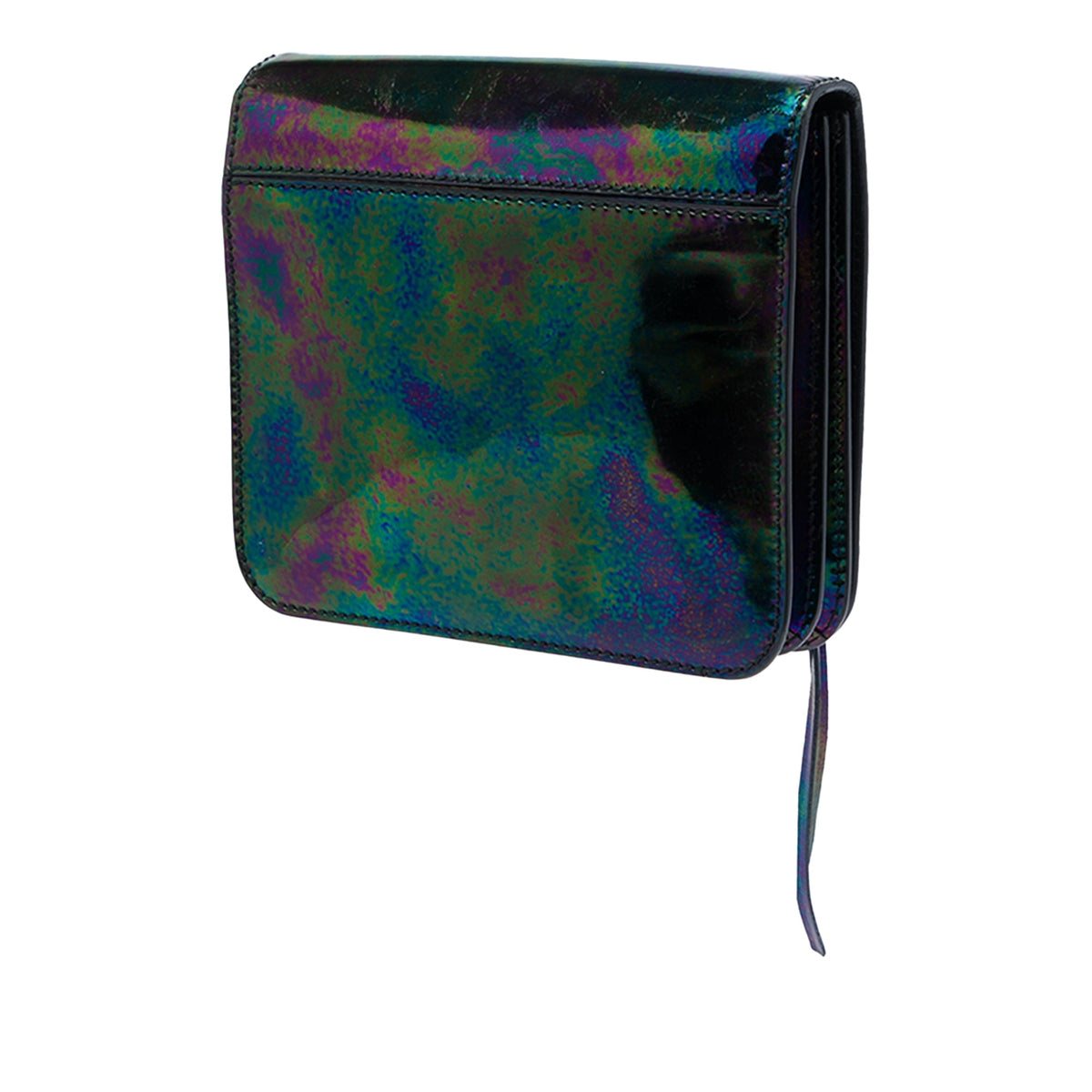 Balenciaga Metallic Patent Motocross Oil Slick Le City Clutch — Black