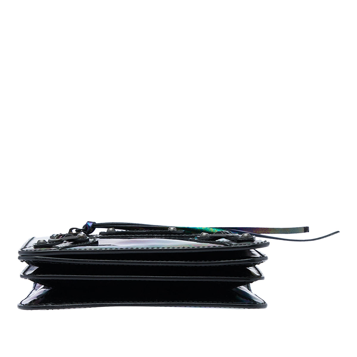 Balenciaga Metallic Patent Motocross Oil Slick Le City Clutch — Black